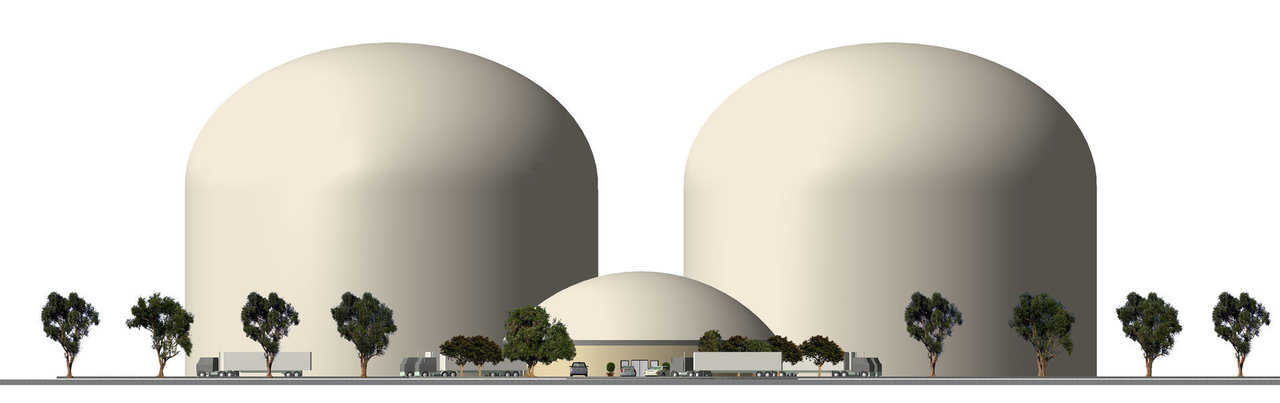 Monolithic Domes fitted with an automatic storage and retrieval systems. This system uses vertical cranes that moves laterally down the aisles. These cranes can be up to 200 feet tall. Just click the movie (in the middle of the article), to see what it looks like with the cut-away. www.asrs.net; www.engprod.com; pas-us.com