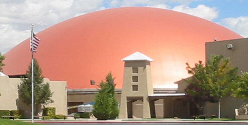 Monolithic Dome Churches: Legacy Church in Albuquerque, New Mexico is a sanctuary with a diameter of 192 feet and a height of 50 feet.