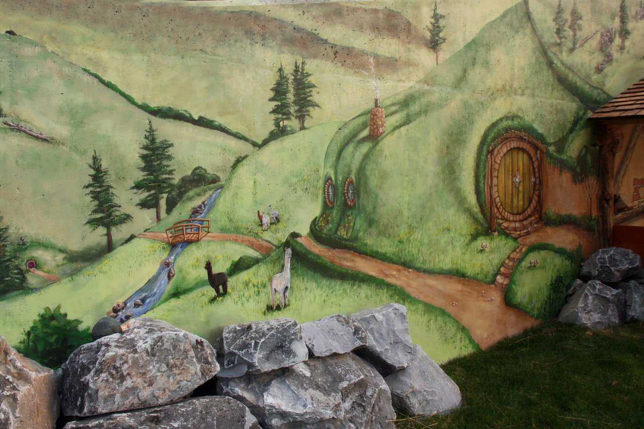 Mural of the Shire — Three separate murals depict scenes of the Shire.