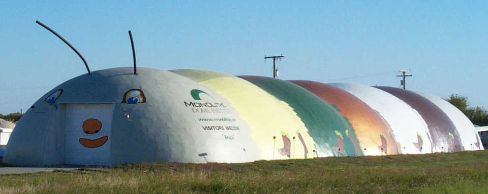 Bruco — Bruco, The Texas Italian Caterpillar in Italy, Texas (Monolithic Airform Manufacturing) was completely covered in metal cladding in 2001.