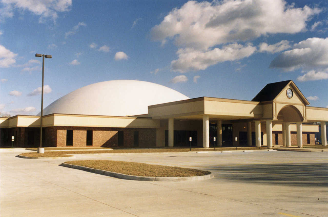 Abundant Life Church — This Monolithic Dome church has a diameter of 192 feet and a finished interior of 65,000 square feet.  Built in 1997 in Denham Springs, LA, this church was completed for approximately $4,000,000.
