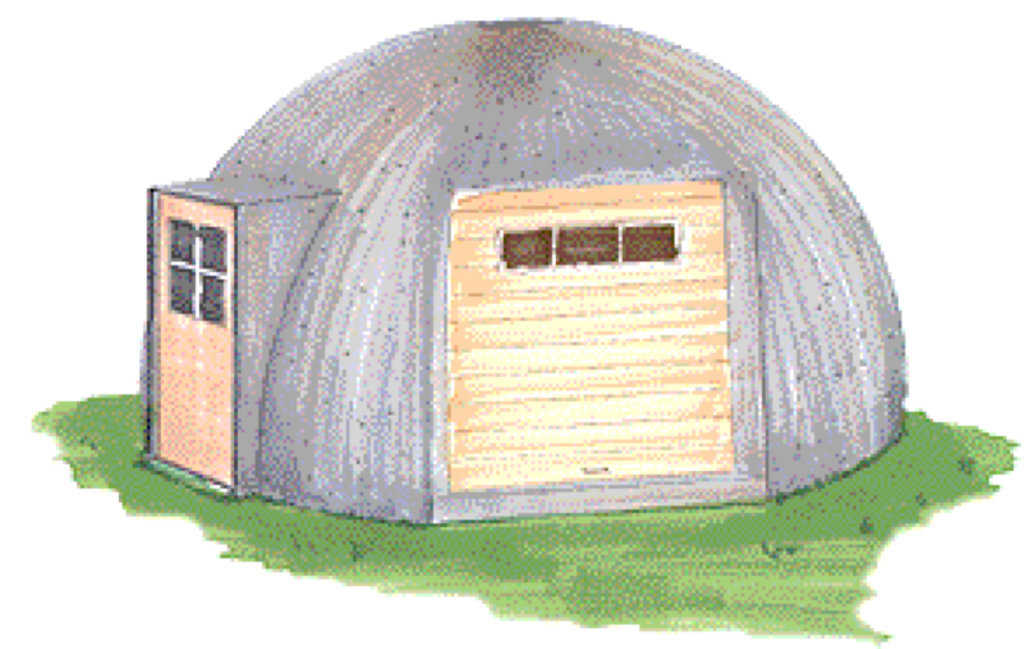 Step 5B – Complete — Remove Airform after the concrete is set. Now that the shell is finished, hang doors, windows and vents. The EcoShell can be used as is or it may be roof-coated – preferably white to reflect heat.
