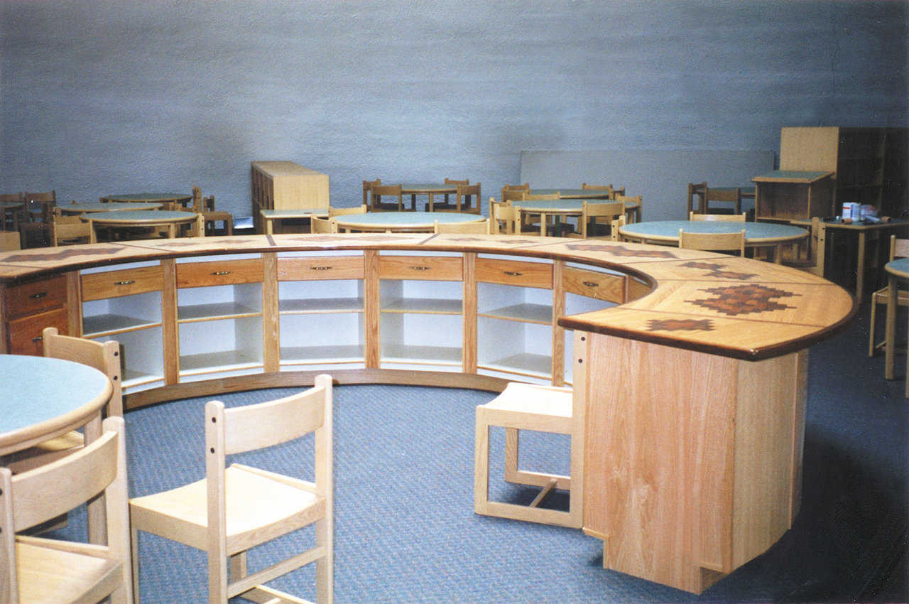 Classroom with work area — Little Singer School has a student population of 130 Native Americans and a teaching staff of eleven.