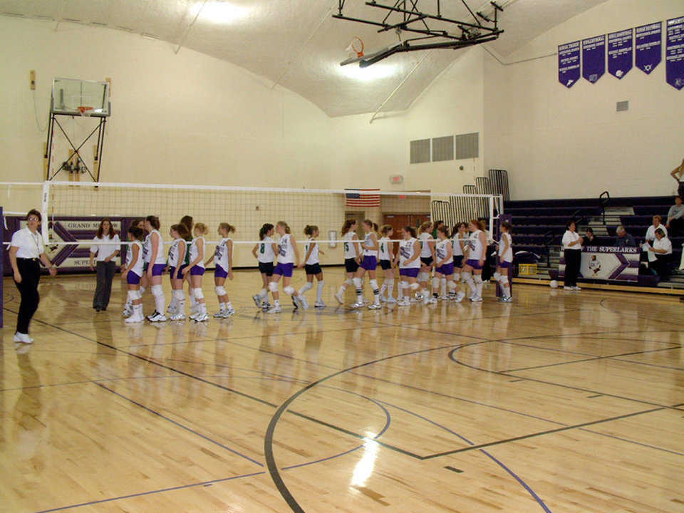 Girls’ Volleyball — Grand Meadow’s gym features pull-out bleachers, locker rooms, a regulation size basketball court and two cross-court practice goals.