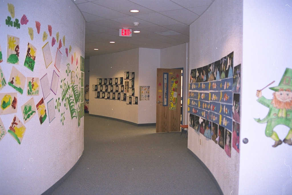 Connecting Corridor — Besides providing access to both domes, the much traveled corridor works as a display area for student art.