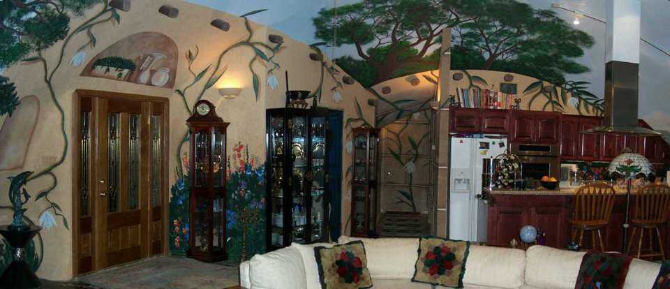 Decorative Walls — Various hand-painted motifs decorate the walls and ceilings.