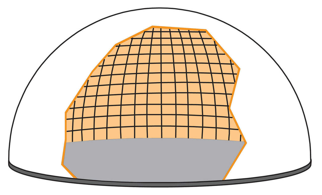 Steel rebar — Steel reinforcing rebar is attached to the foam using a specially engineered layout of hoop (horizontal) and vertical steel rebar. Small domes need small diameter bars with wide spacing. Large domes require larger bars with closer spacing.
