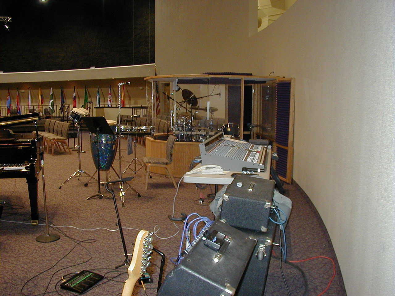 Pictured here is a sound stage set up for an audience, but a similar setup would be perfect for a recording studio.