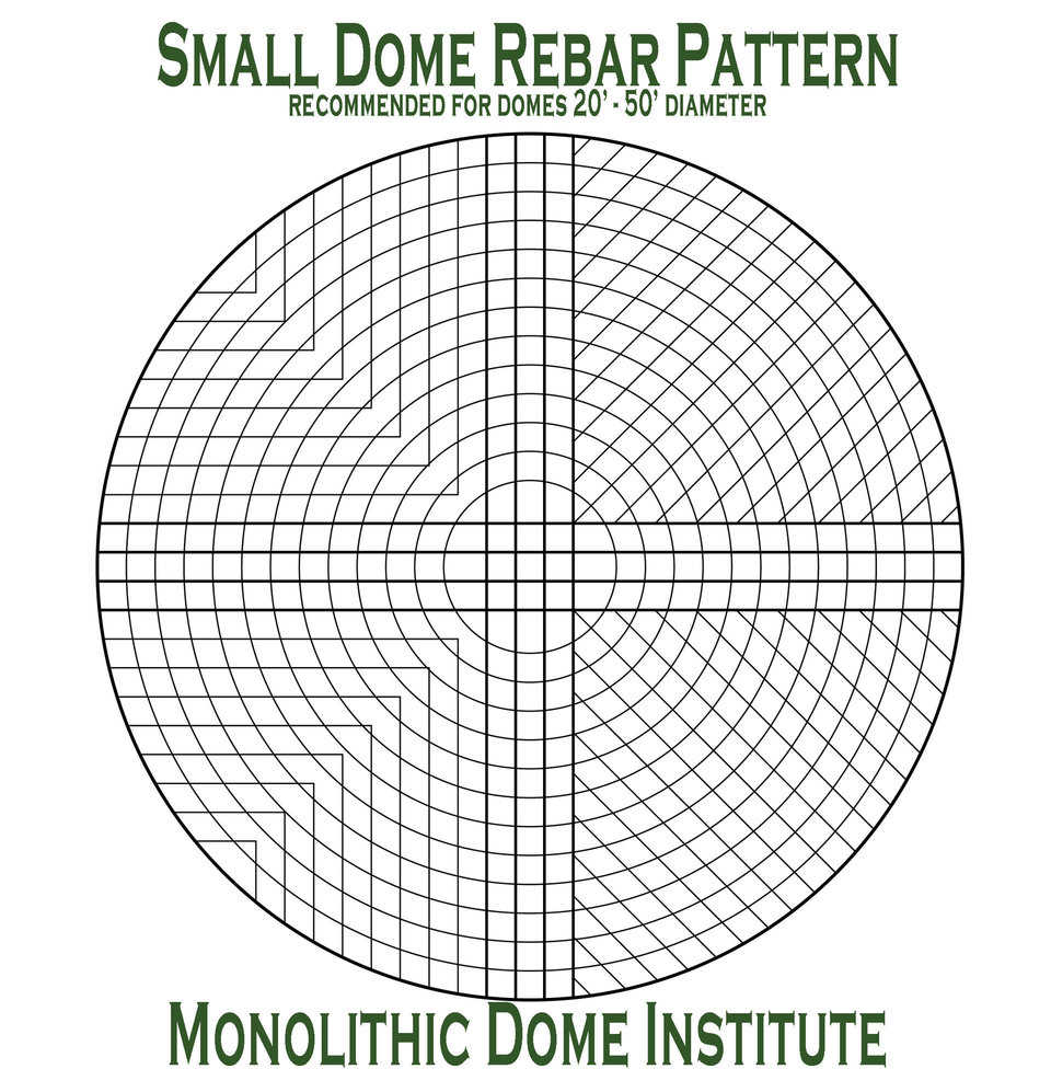 Rebar pattern recommended for small diameter domes (20’-50’).
Note: The two variations shown.