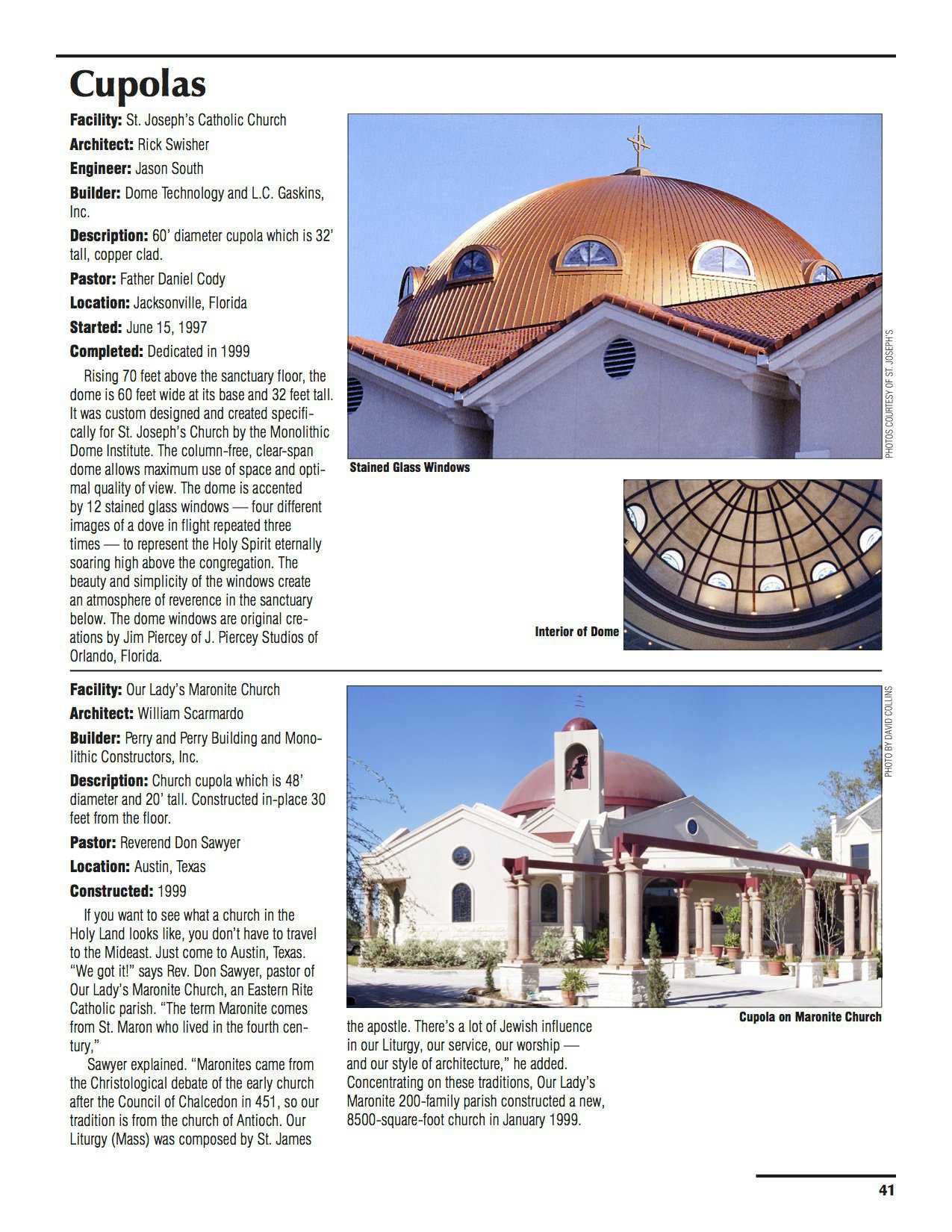 Sample pages – The Cupolas at St. Joseph’s Catholic Church, Austin, Texas