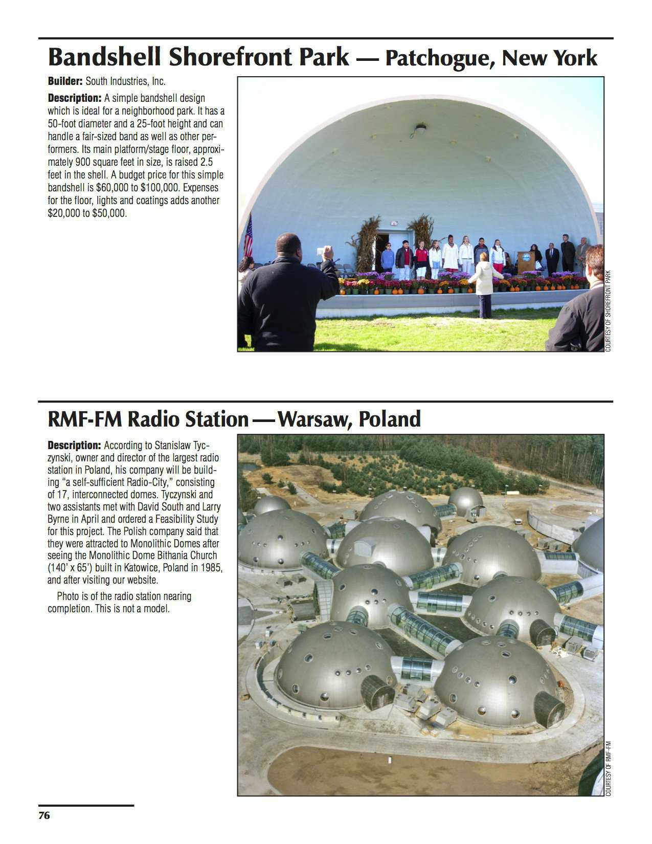 Sample pages – Bandshell Shorefront Park, Patchogue, New York & RMF-FM Radio Station, Warsaw, Poland