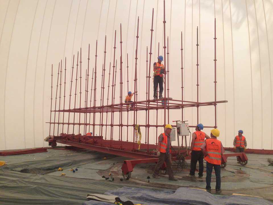 Custom built scaffolding specifically designed to aid in the construction of the shell and infrastructure of the Ankara CSO Concert Hall.