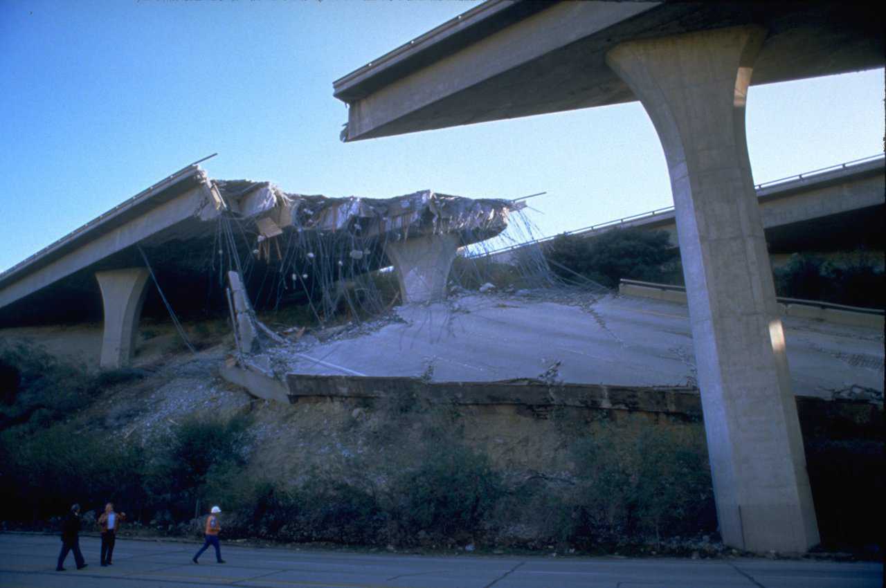 Northridge Earthquake, CA, January 17, 1994. Many roads, including bridges and elevated highways were damaged by the 6.7 magnitude earthquake. Approximately 114,000 residential and commercial structures were damaged and 72 deaths were attributed to the earthquake. Damage costs were estimated at $25 billion. FEMA News Photo
