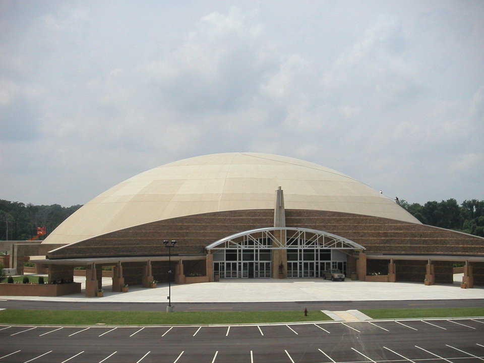Surface area — Faith Chapel’s dome has a surface area of approximately two acres or 86,000 square feet. It has been covered with porcelain tile.