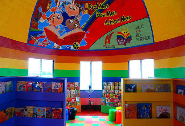 Inside the new children’s DRY library at the Pawing Elementary School in Palo, Leyte, Philippines.
