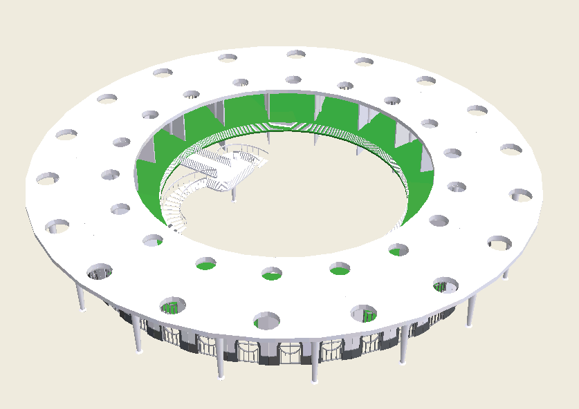 Hat Rim — The “hat rim” around the entire perimeter of the building is designed to keep rain off the sidewalk level below and is supported by beautiful slender columns that add beautiful architectural detail to the building.