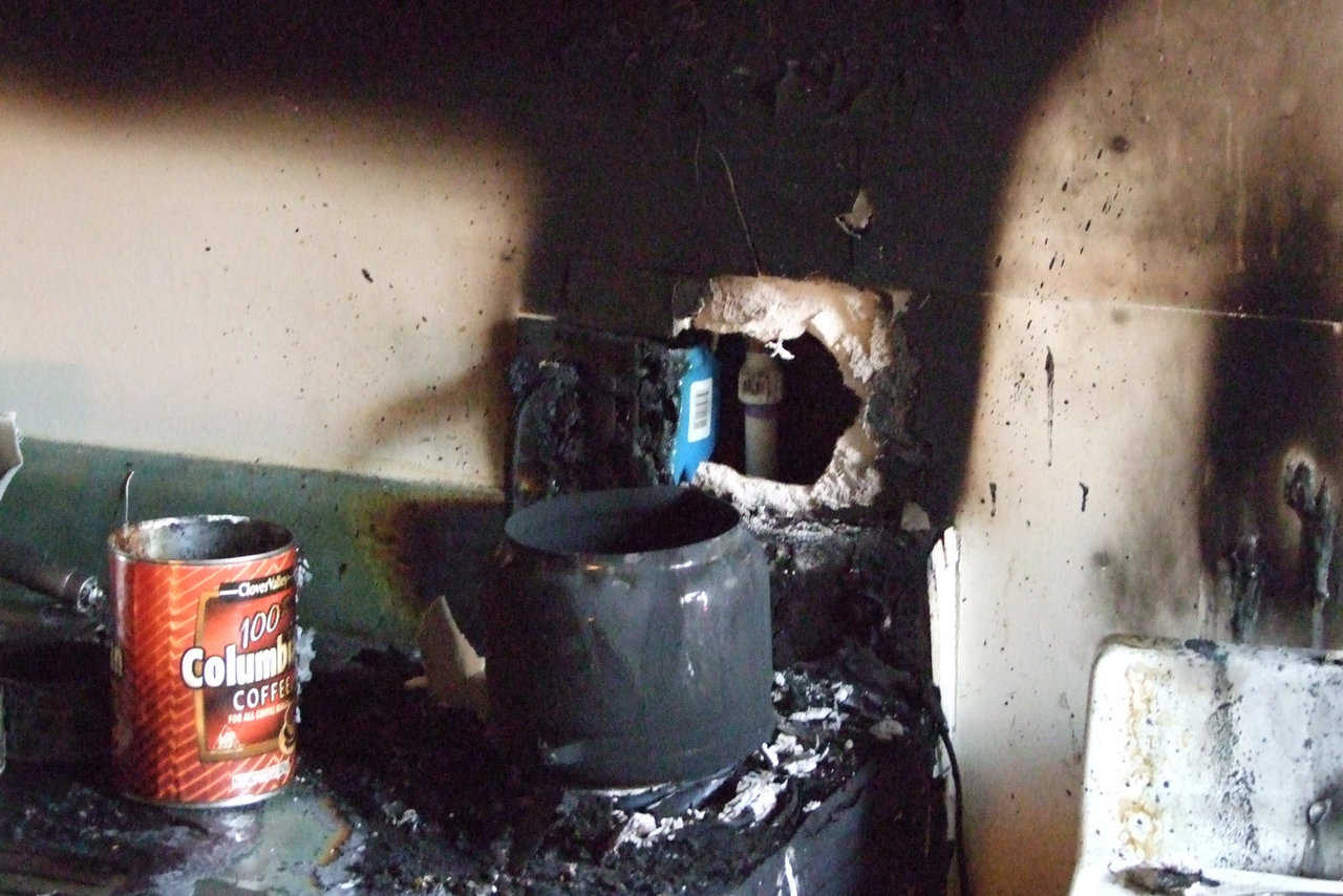 Fire! — Apparently, a coffeepot started a fire in this Monolithic Dome rental unit.