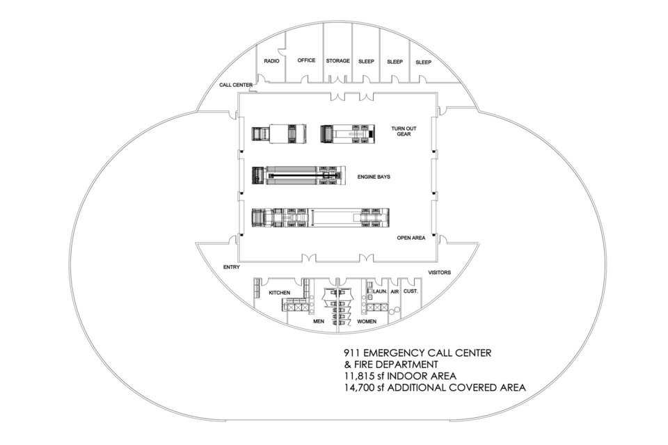 Emergency Center Prototype B (floor plan) — Space for every need. And safety for everyone. No fire, nor wind, nor earthquake to hurt or make someone afraid.