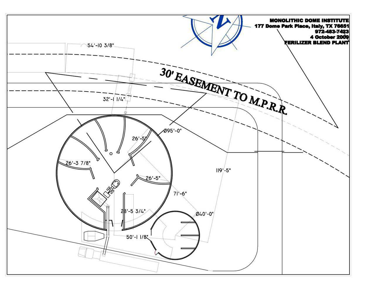 Site plan — El Dorado’s facility in Bryan, Texas includes two domes: one with a 40’ diameter and one with a 95’ diameter.