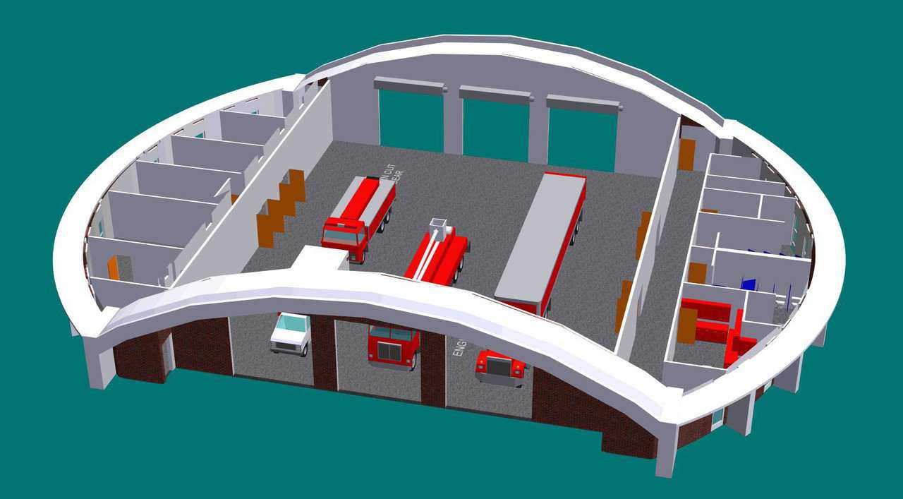 Design Flexibility  — A Monolithic Dome fire station can be as large or small as the community needs and wants. It can include multipurpose rooms that can be used by the fire department for training, by the community for meetings and classes, and by the neighborhood as a disaster shelter should tragedy strike.