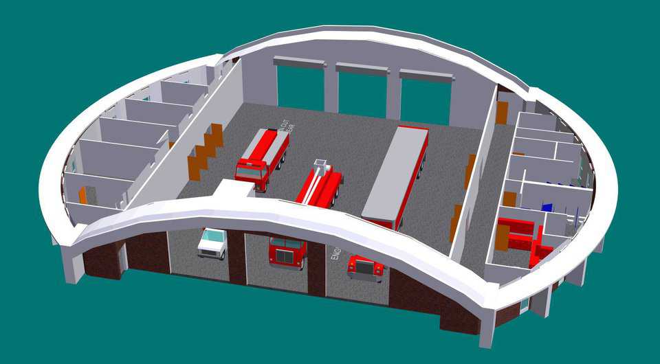 Design Flexibility — A Monolithic Dome fire station can be as large or small as the community needs and wants. It can include multipurpose rooms that can be used by the fire department for training, by the community for meetings and classes, and by the neighborhood as a disaster shelter should tragedy strike.