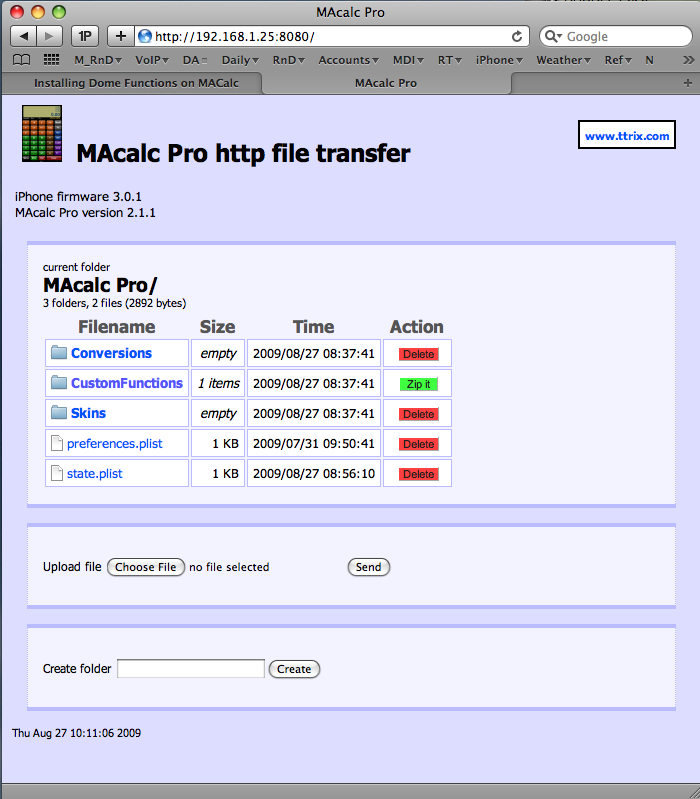 Step 4: Web server — Enter the IP address into the web browser and you will see this screen. Click on Custom Functions directory.