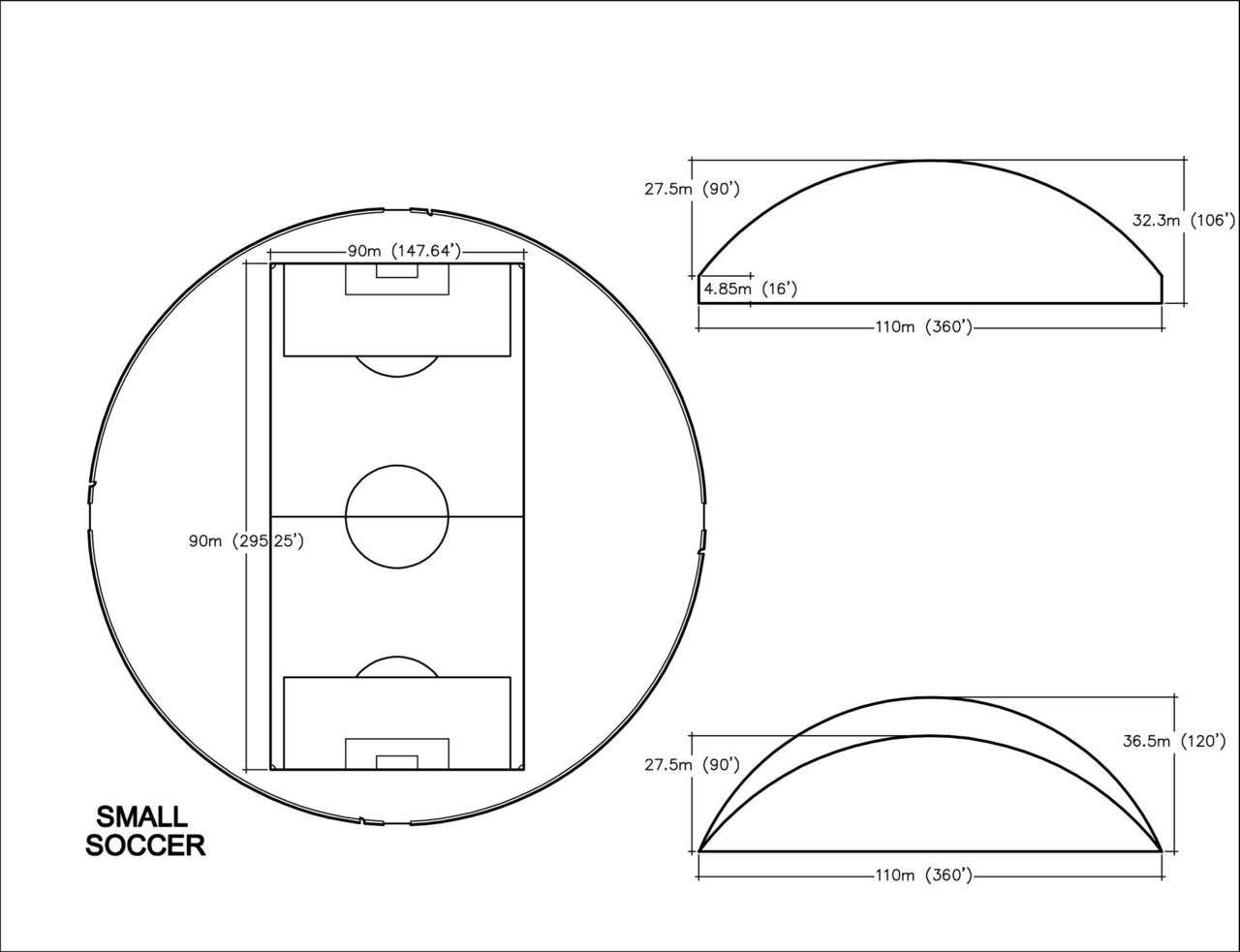 Small Soccer Practice Dome — 110m (360’ diameter)