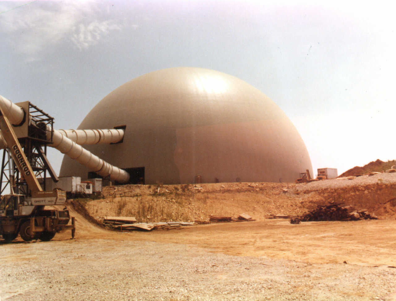 Coal and Limestone Storage — This Monolithic Dome, built for the containment of coal and limestone used in generating electricity, has a diameter of 260’.