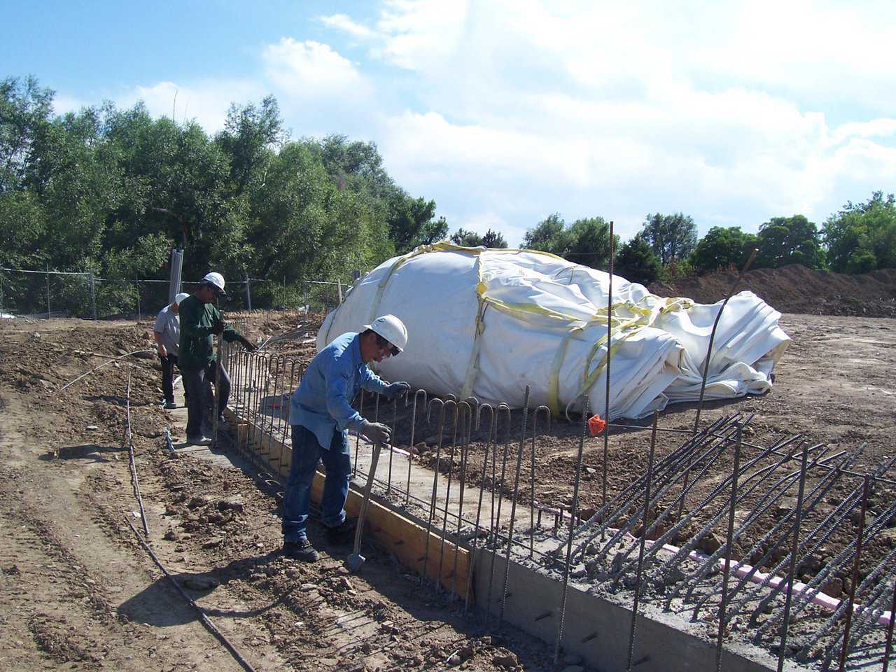 Preparing Ring Beam — Rebar is bent over so that the Airform can be slid over the rebar and attached to the footing.