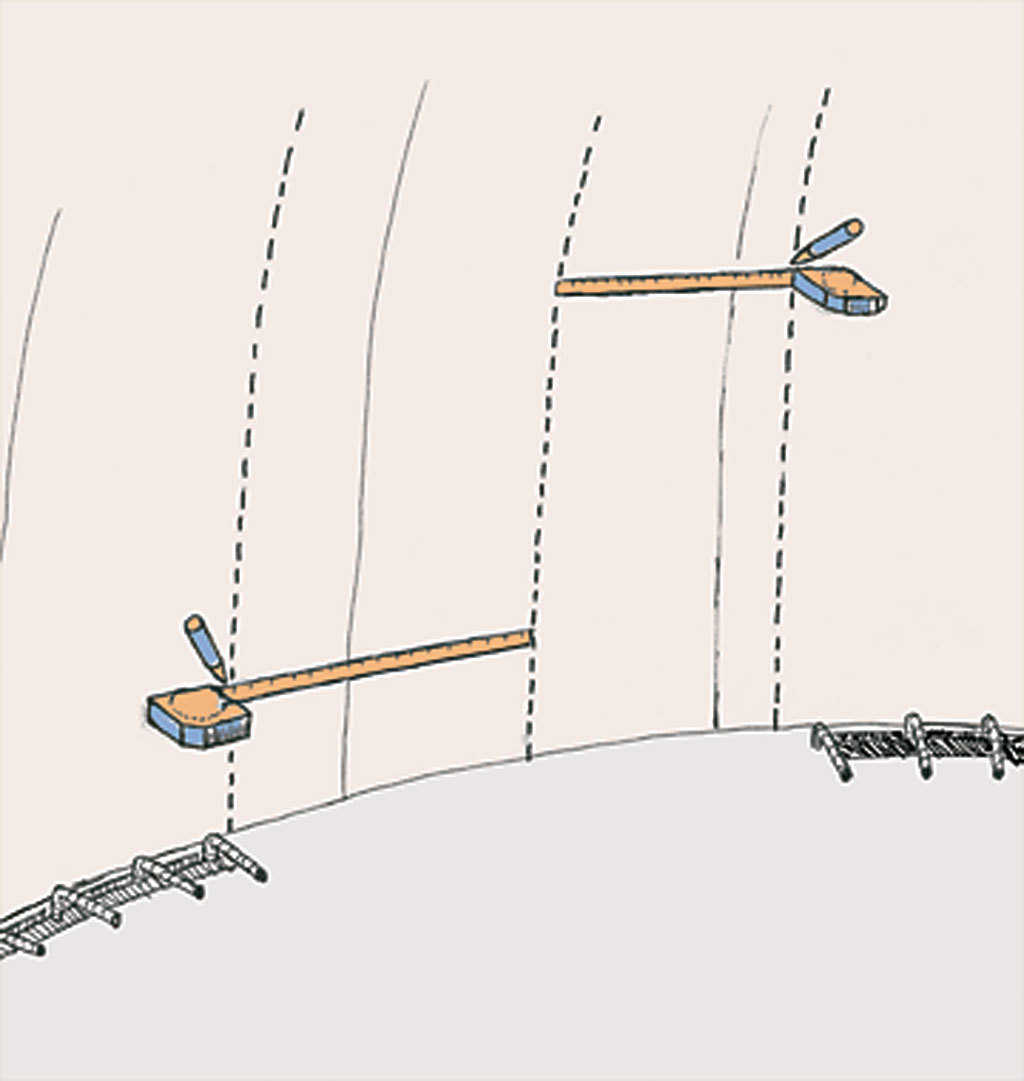 Figure 3 — Measure from center point to edge of opening, then mark the measurement about every foot vertically until you reach your determined height.