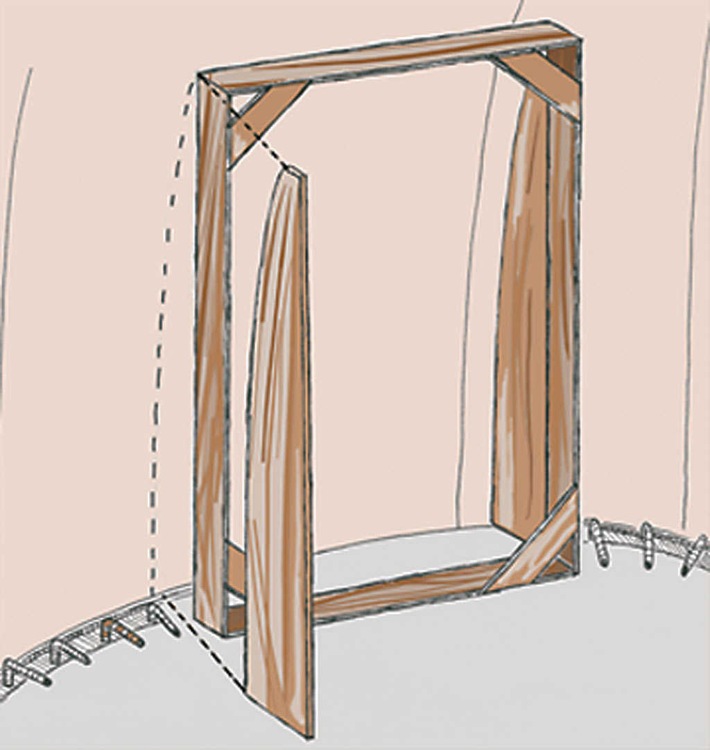 Figure 10 — After the frame is in place, cut a piece of plywood to fit the curve of the dome.