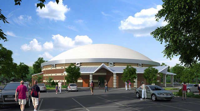 Rendering of proposed multipurpose facility — Michael McCoy, the Oklahoma-based architect on the project, said the Monolithic Dome’s energy efficiency and strength both were key factors in the Muscogee (Creek) Nation’s decision to go with dome construction.