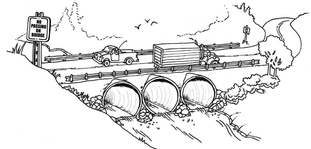 Each bridge section is independent and designed for full highway loads. Any number of sections can be used to create bridges for small to wide waterways. They can be like the old Roman viaducts.