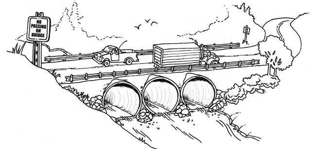 Each bridge section is independent and designed for full highway loads. Any number of sections can be used to create bridges for small to wide waterways. They can be like the old Roman viaducts.