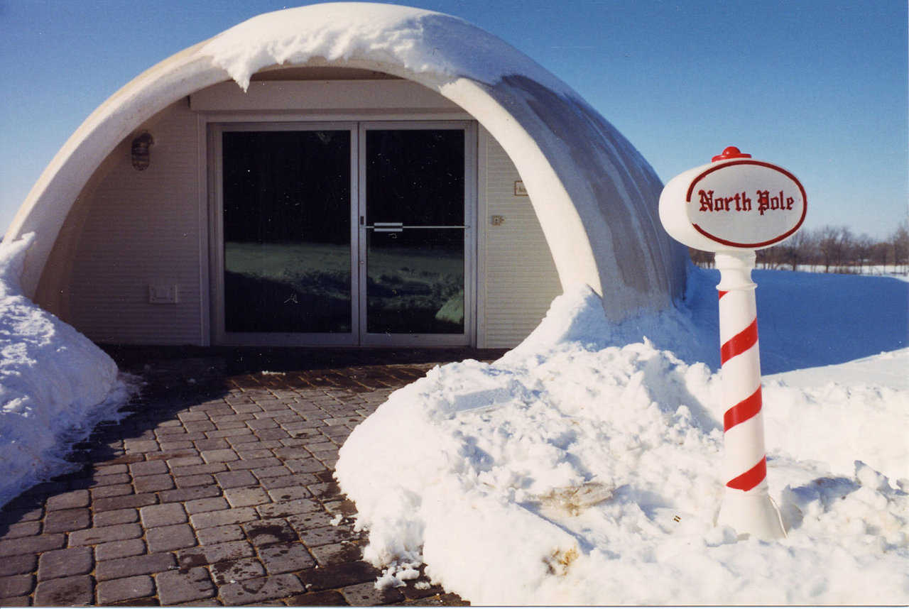 Does Santa live here? — This dome is a tear-shaped structure with a 45’ diameter at its largest end and an interior with  2000 square feet.