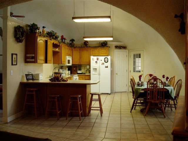 Kitchen — It occupies one half of one of the 34’ domes. Note the arch where the two domes connect.