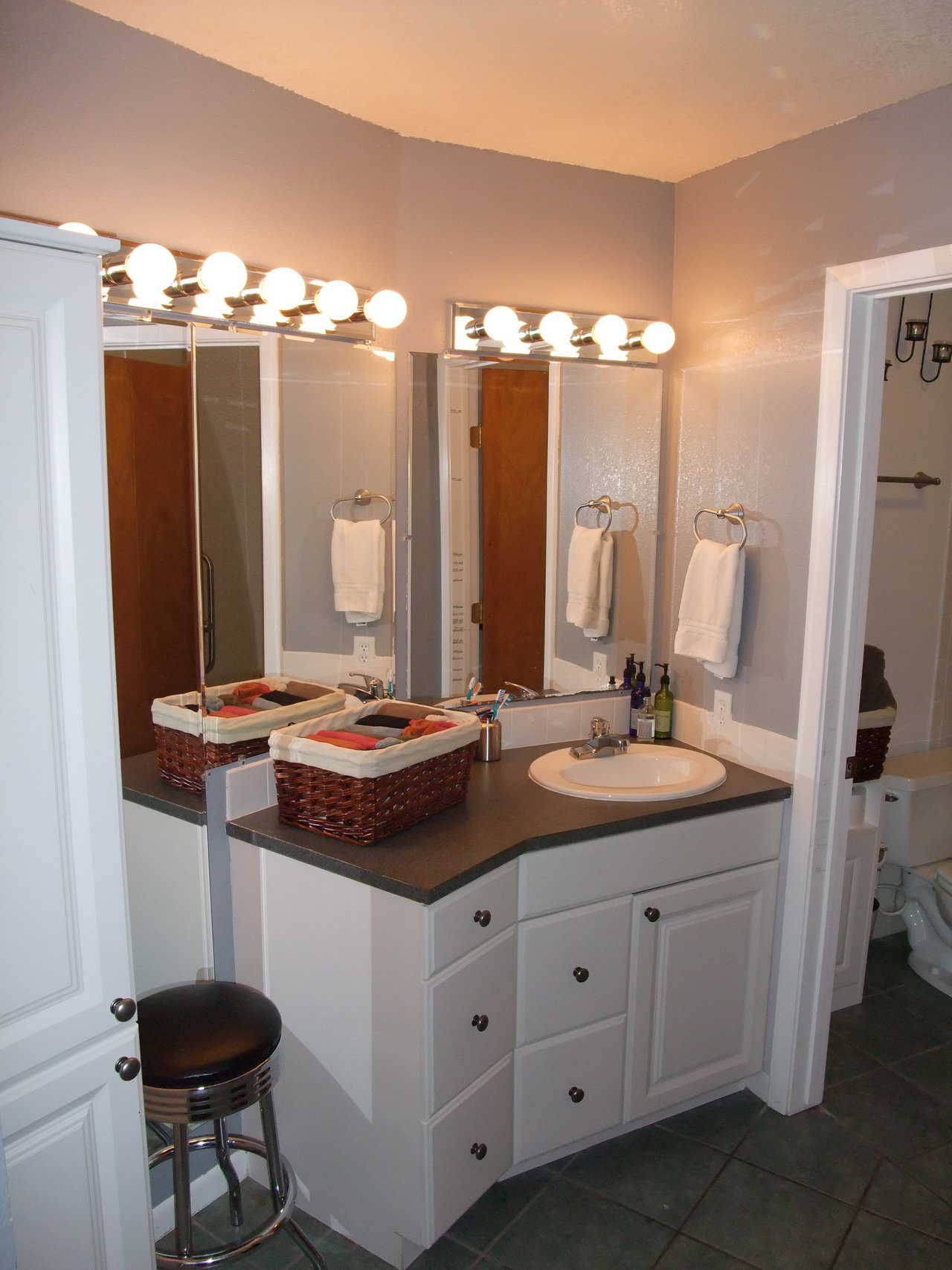 Master bath — Its economic use of space and tile floor make it an easy bath to clean and maintain.