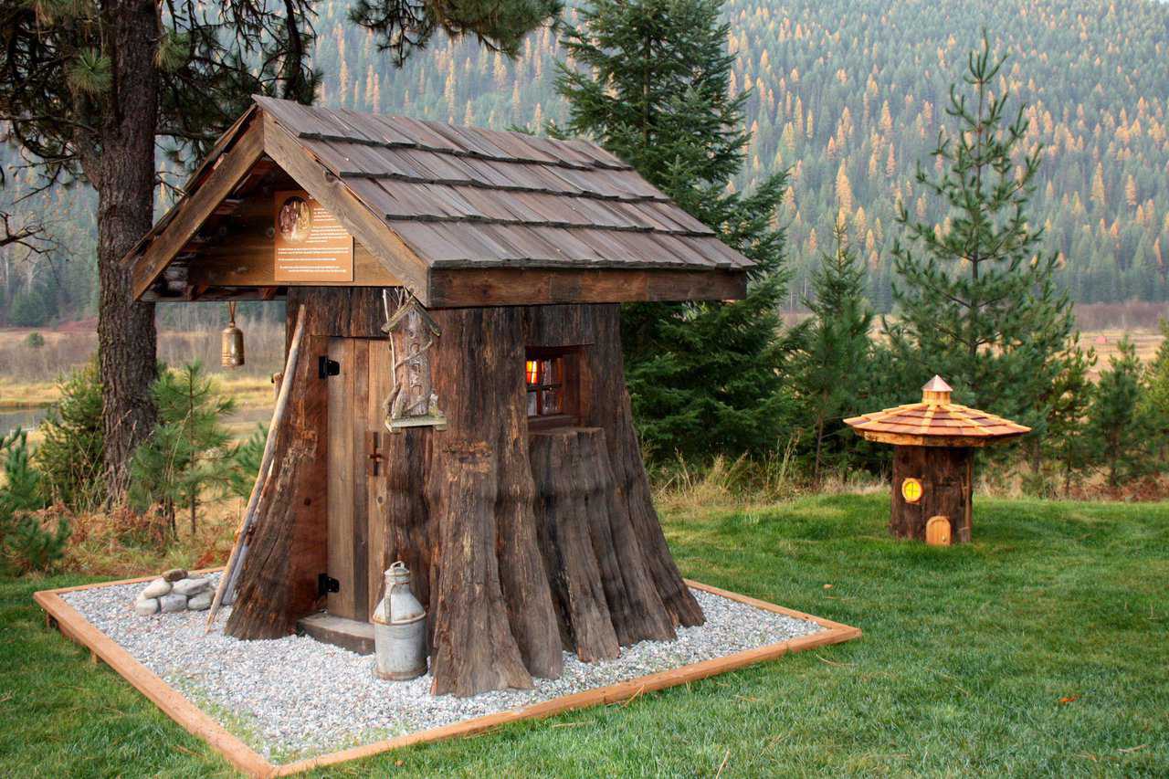 Troll House — This Troll house was carved from a 700-year-old cedar tree. Trolls love hiding in its many cracks.