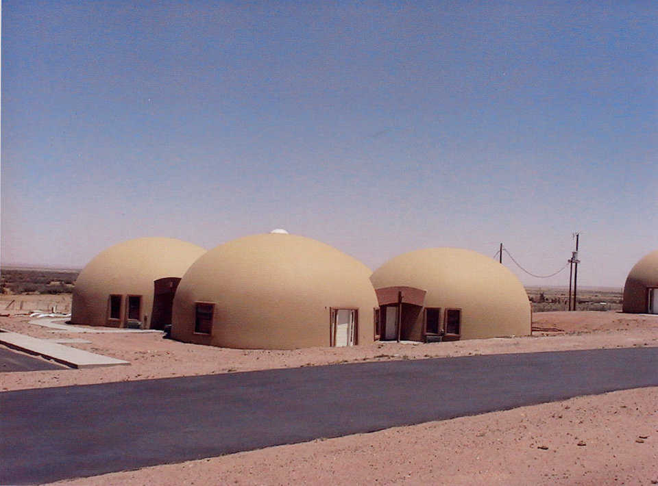 Entryway to Rentals — Each cluster of four domes includes four 1-bedroom apartments and two 2-bedroom apartments.