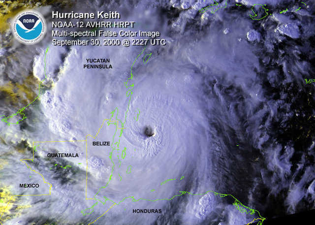 Hurricane Keith — Satellite imagery of the hurricane as it plowed inland over Belize.