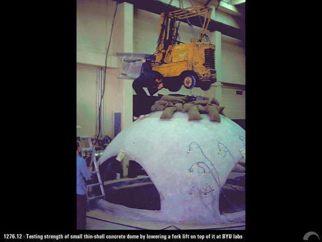 Load testing — Load testing a small thin-shell dome at the BYU laboratories.