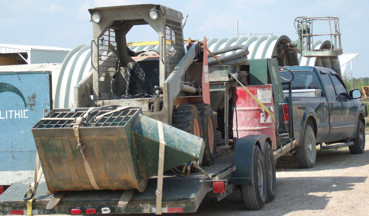 Light and Nimble — The equipment we manufacture is meant to be light and nimble. This trailer contains all the equipment necessary to spray concrete: concrete mixer, skid steer concrete pump, air compressor and all the hoses.