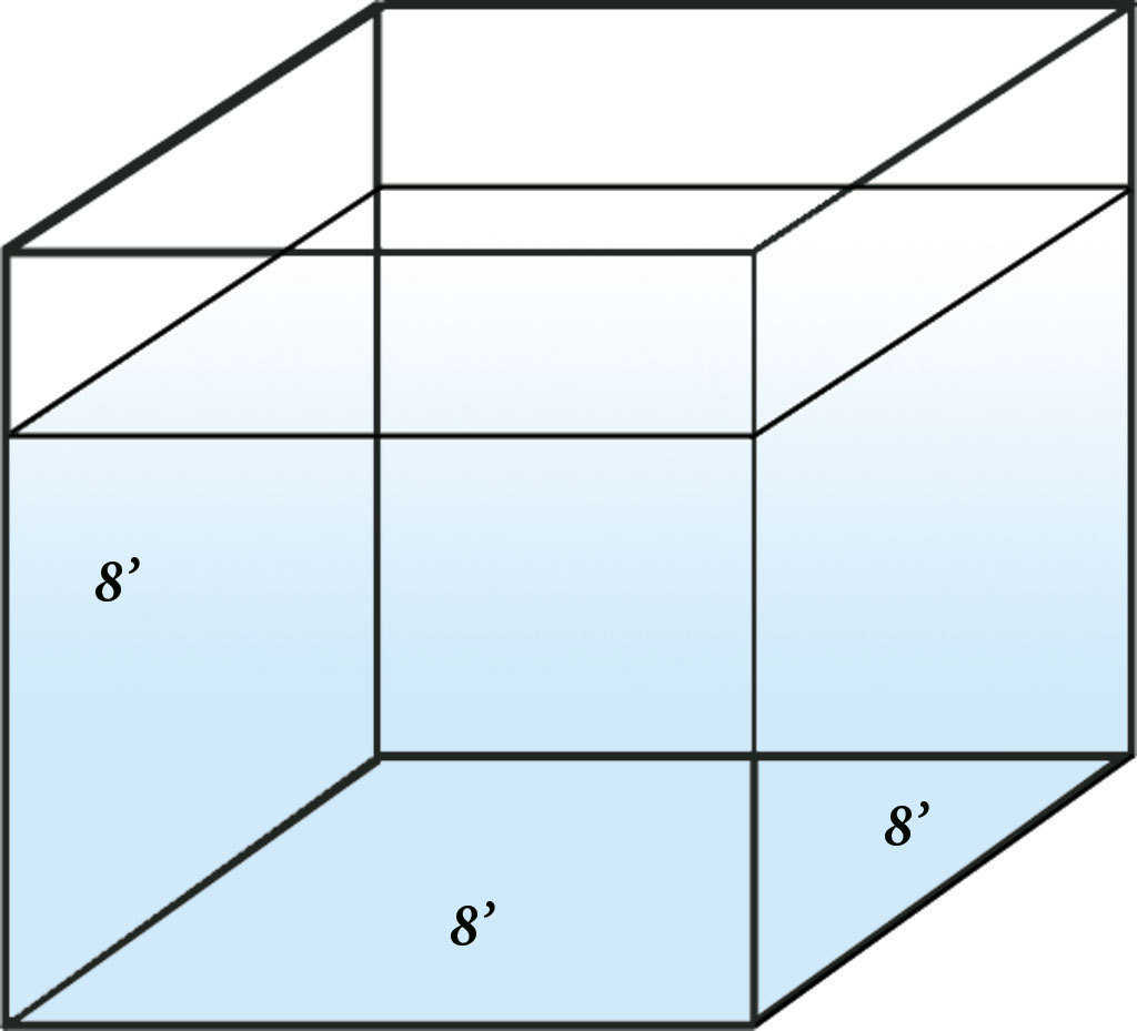 Cube — This cube has a 384 square foot surface area and is 512 cubic feet.