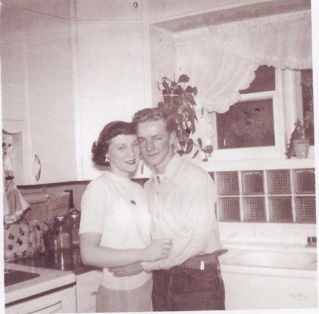 High school sweethearts — Arnold and Joyce Hutchings at their engagement.