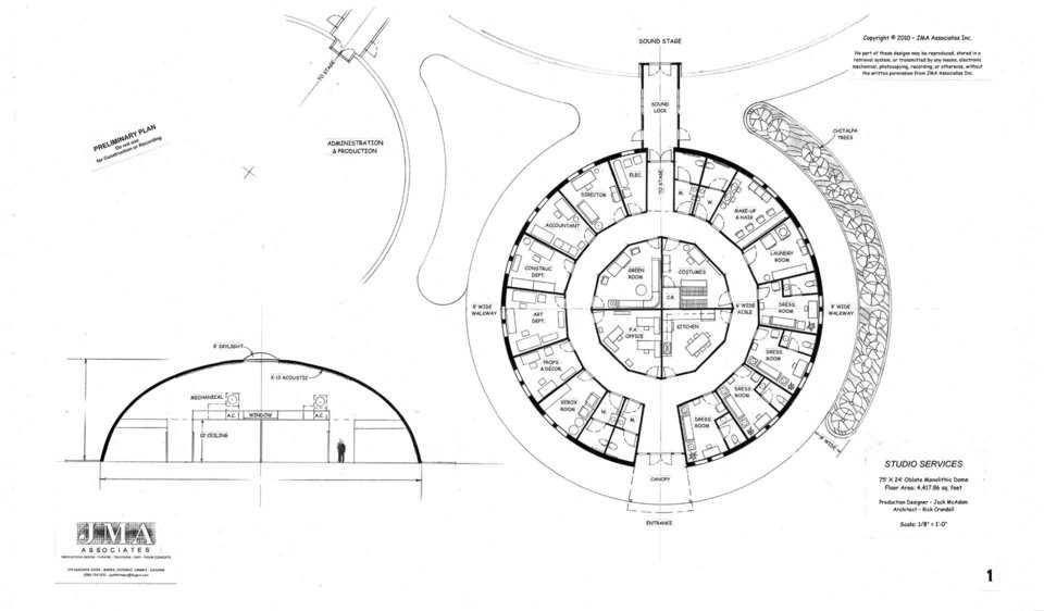 Studio Services — 74′ × 24′ oblate Monolithic Dome, 4,417.86sf
