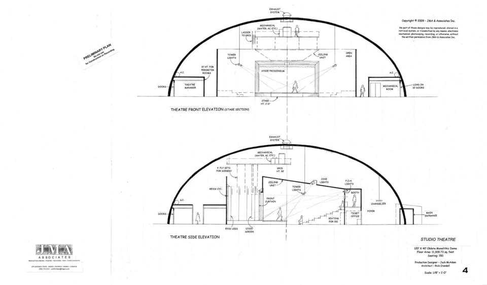 Studio Theatre — 120′ × 40′ oblate Monolithic Dome, 11,309.73sf