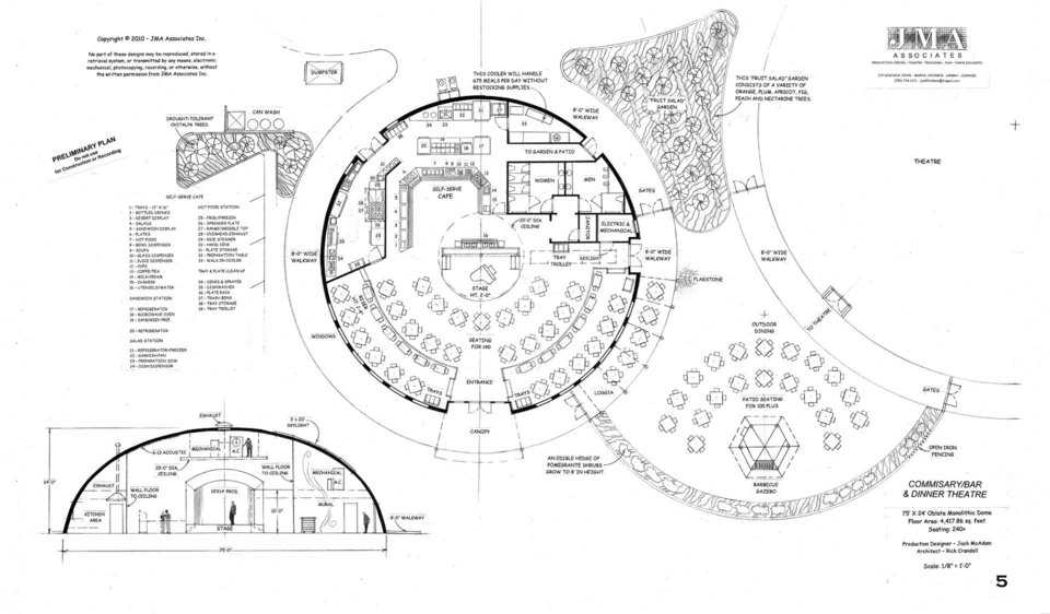 Commissary/Bar & Dinner Theatre — 75′ × 24′ oblate Monolithic Dome, 4,417.86sf