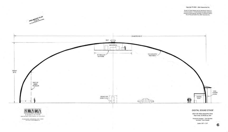 Digital Sound Stage — 200′ × 65′ oblated Monolithic Dome, 31,415.93sf