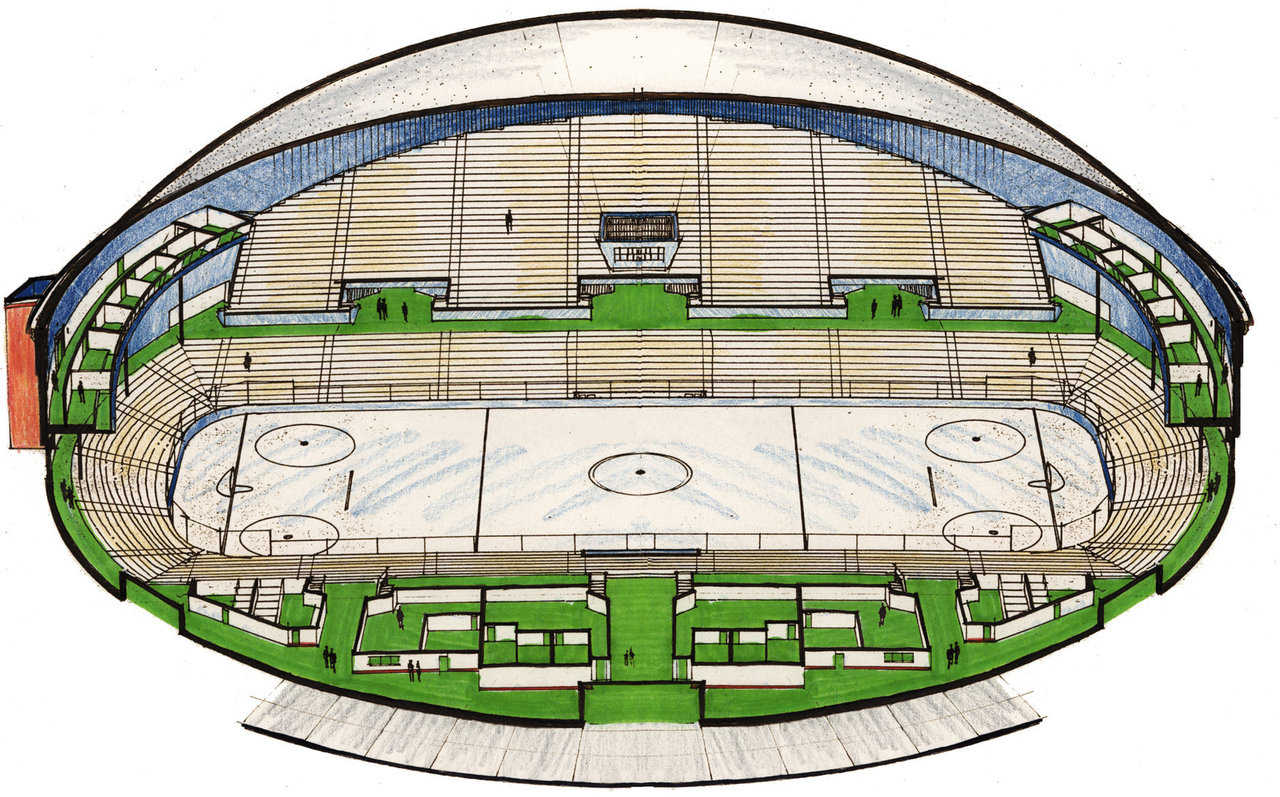 Hockey Arena Rendering — Monolithic Dome arenas are a paradigm shift in modern arenas. They are much more affordable to buy and operate.