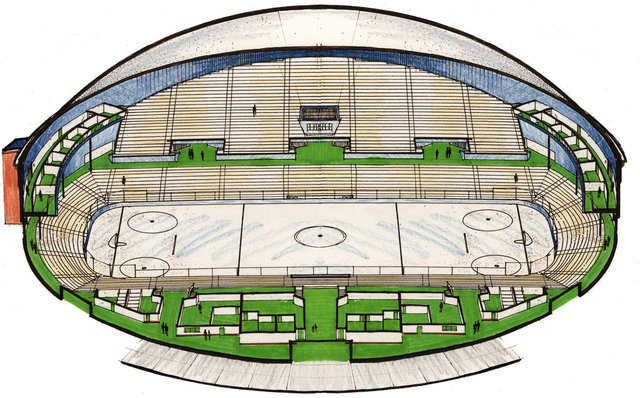 Hockey Arena Rendering — Monolithic Dome arenas are a paradigm shift in modern arenas. They are much more affordable to buy and operate.